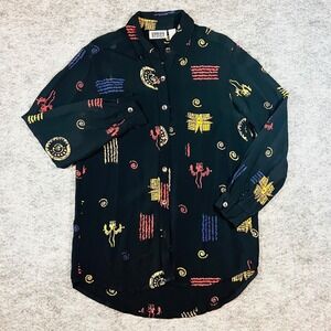 Vintage Chico's Design Button Up Blouse Womens 0 Multicolor Tribal Y2K Retro 90s